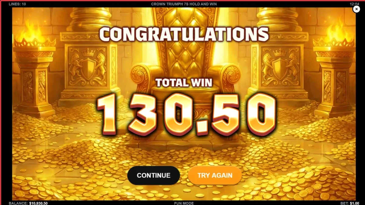 Interface luxuosa do slot Crown Triumph 7s Hold and Win com símbolos de frutas douradas