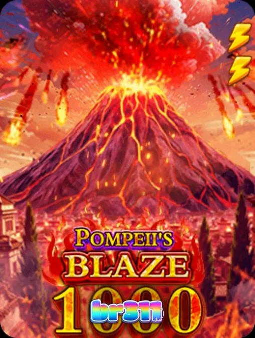 Interface do jogo de slot Pompeii’s Blaze 1000 com tema vulcânico e símbolos romanos